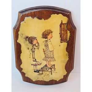 Vintage 1979 Holly Hobbie Wood Plaque Wall Art Decoupage Haircut Girls